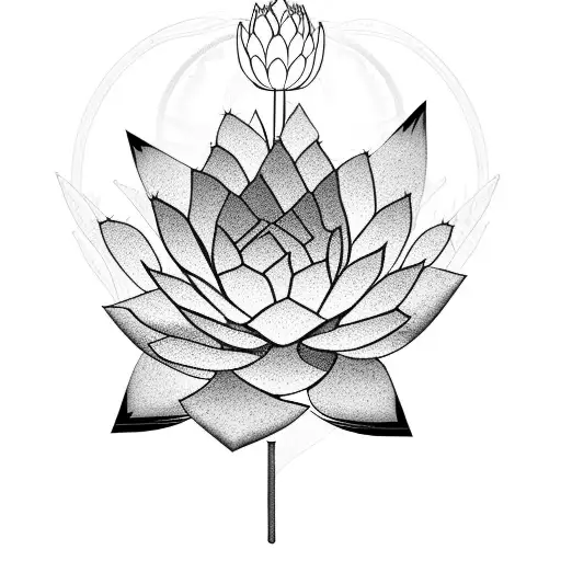 Cactus Forest Behind A Lotus Flower With Spade-shaped Geometry