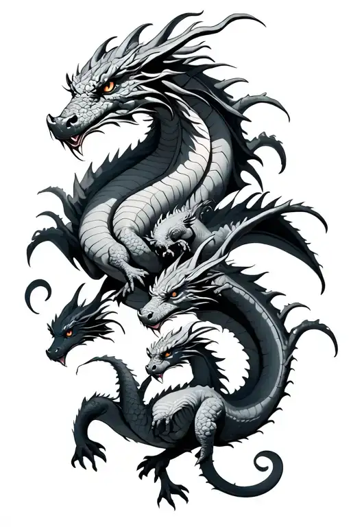 Adult Dragon With 4 Younger Dragons
