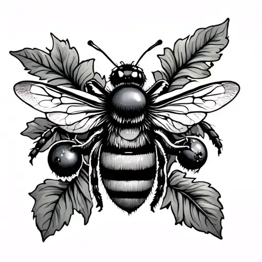 Berries W Honey Bee Surrounded