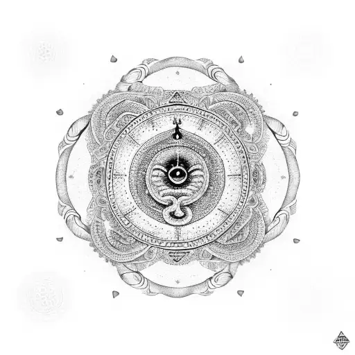 Intricate Mandala Design Incorporating Astrological Symbols And A Snake