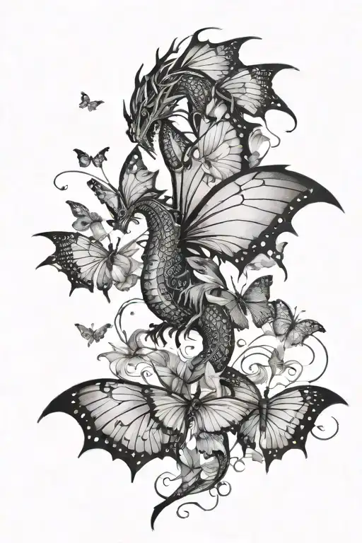 A Dragon Fading Into Butterflies Flying