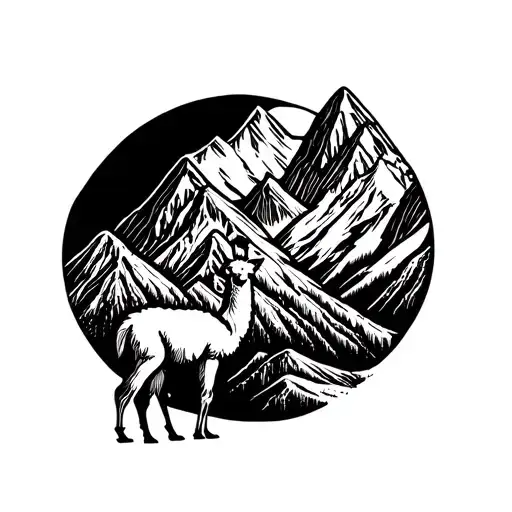 Patagonia Mountain Range Outline With Guanaco