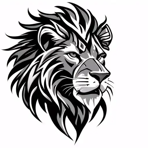 Head Of A Lion Viking Style Tribal Patterns