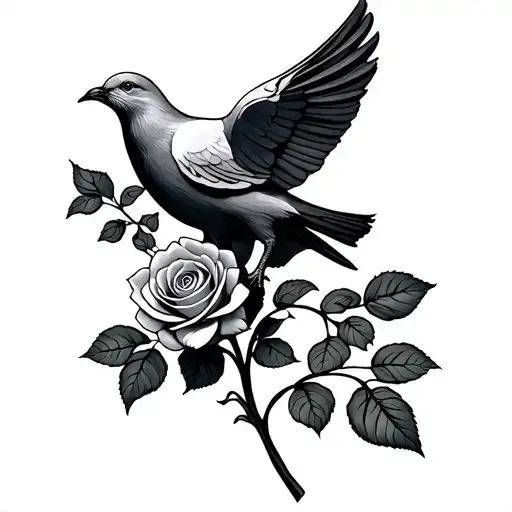 Dove Carrying Stem Of Rose