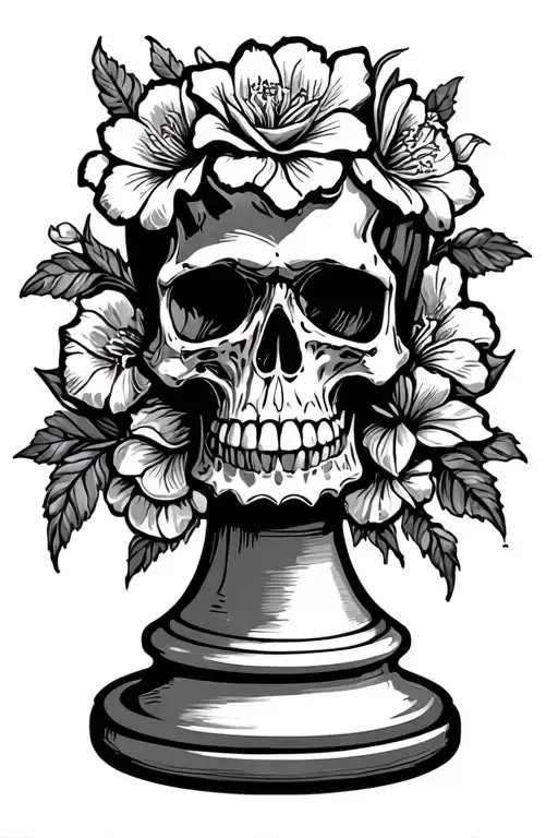 Flor De Maga With Skull In Chess Piece Incorporating Elements