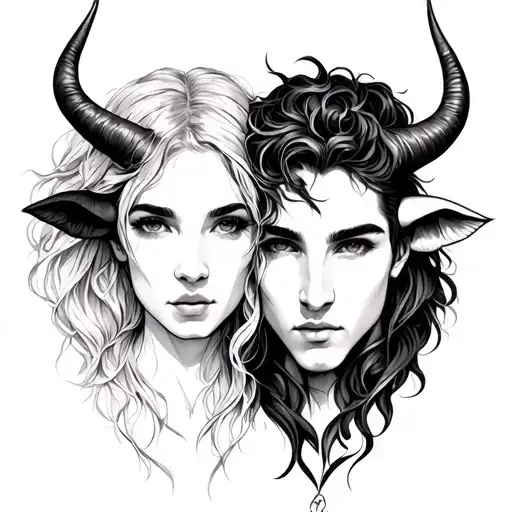 Taurus Female And Gemini Male Couple Tattoo Design