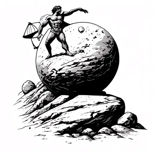 Libra Zodiac Sign Fine Line Sisyphus Pushing A Round Rock Uphill
