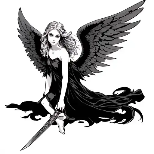Angel Girl With Wings And Sword