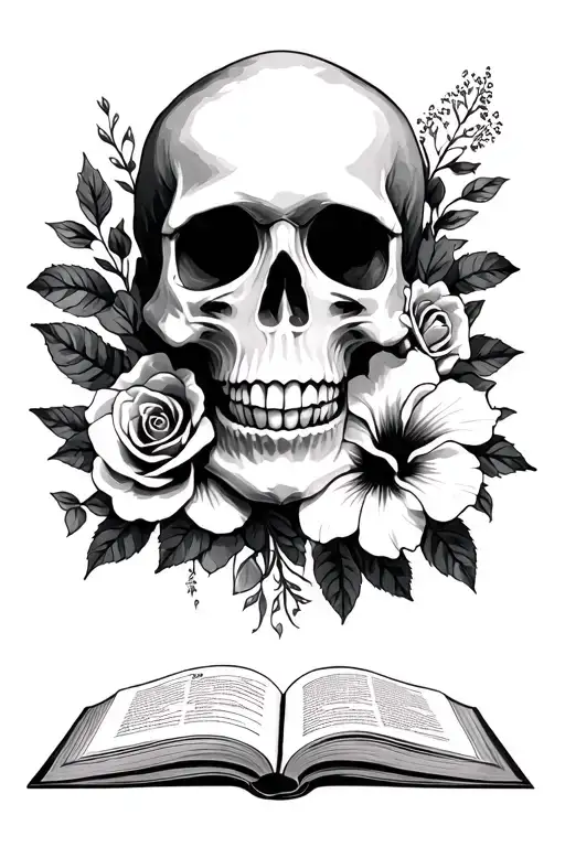 Hibiscus Skull Face With Roses And Pages Turning More Complex