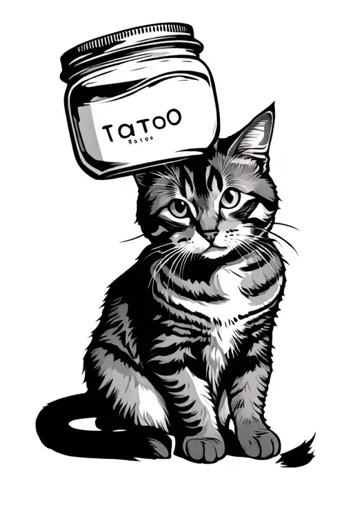 Cat Sitting With Mayo Jar On Head