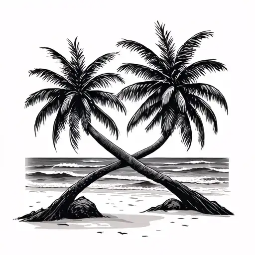 Crossed Palm Trees On A Beach