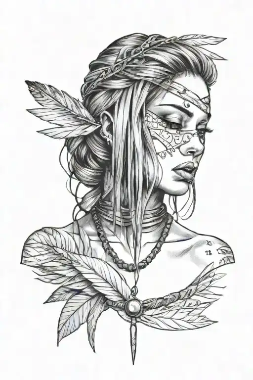 Girl With Bondage Covering Her Eyes And A Feather In Her Hair