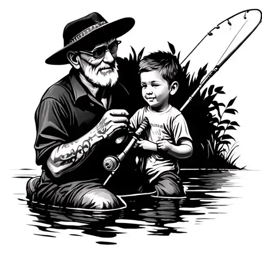 Grandpa And Kid Fishing