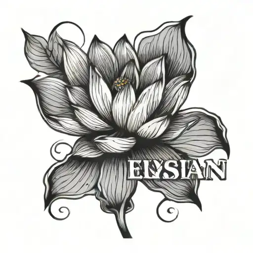 Lotus Flower With The Word Elysian Written On It's Stem