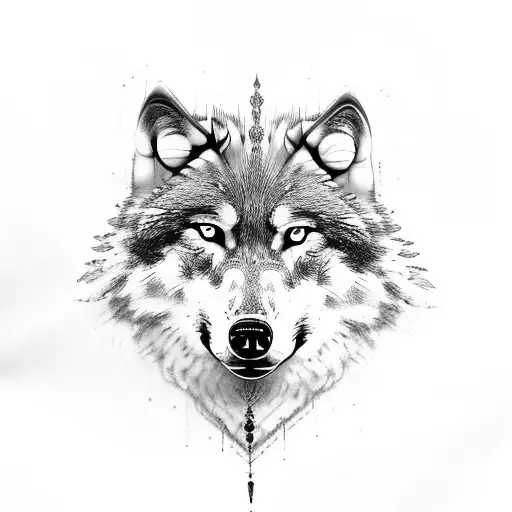 Wolf Surrounded By Scrollwork