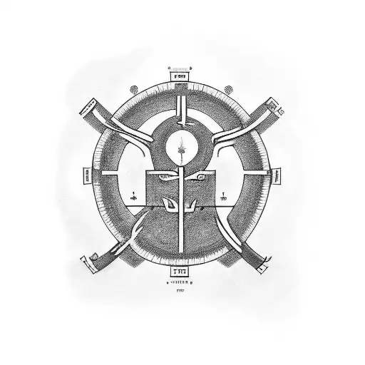 A Black-grey Tattoo Of A Family Tree With Engineering Symbols As Branches