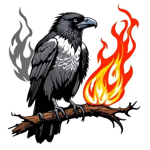 Fire Raven Perched