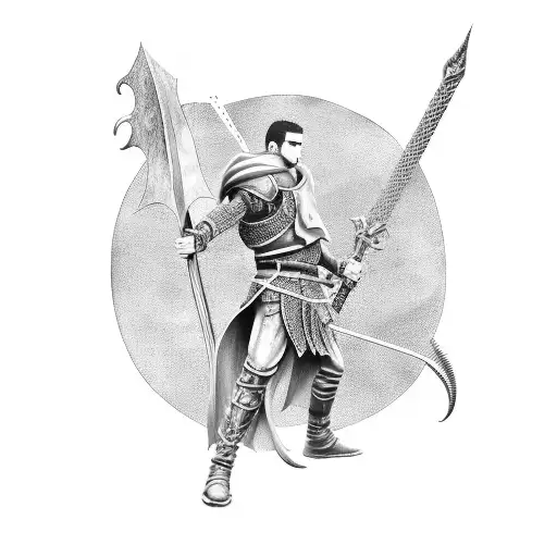 Black-grey Illustration Of Guts Wielding The Dragon Slayer Sword From Berserk