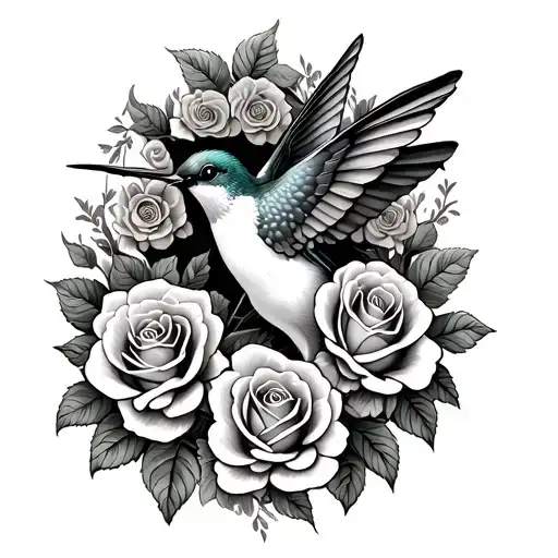 Weda In Old English Print Surrounded By Roses With A Hummingbird