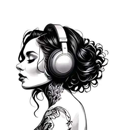 Sexy Woman Wearing Headphones Listening