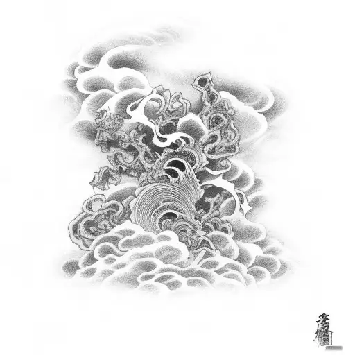 A Traditional Japanese Shinigami Figure Surrounded By Swirling Dark Clouds