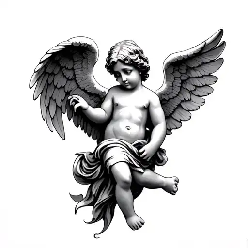 A Black And White Cherub Angel Spread Out Along The Forearm Traditional Lines