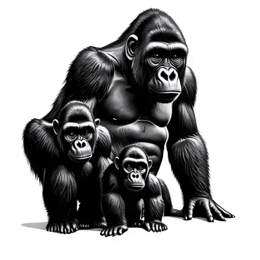 Gorilla And Two Baby Gorillas