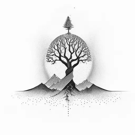 Hourglass With Tree Half Sleeve