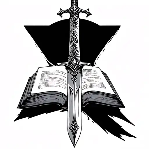 Sword With Book Open In Front