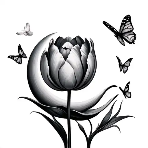 Moon In Tulip With Butterflys Simple For Men