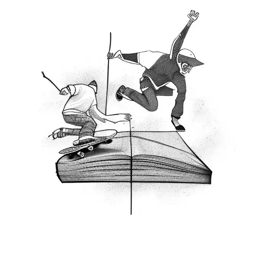A Skateboarder Jumping Over A Book With Sketches Coming Out Of It