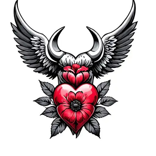 Wings Bull Broken Heart Flower With