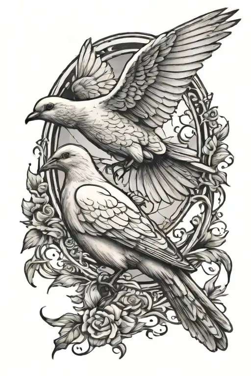 A Dove And A Raven Flying Together