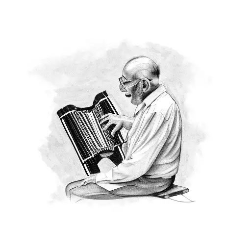 Old Italian Man Wearing Old Man Cap Sitting Playing Piano Accordion