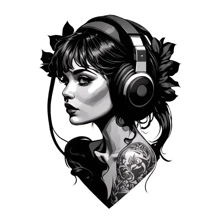Sexy Woman Wearing Headphones Listening