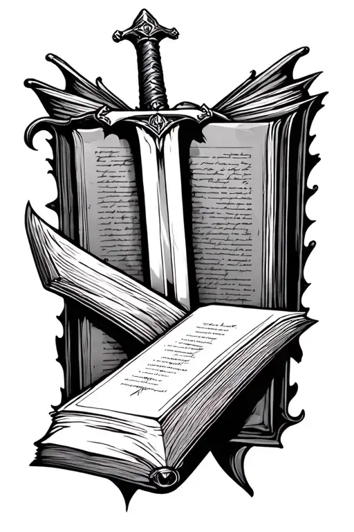 Sword With Book Open In Front