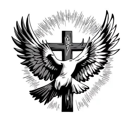 Jesus Cross And Dove Flying