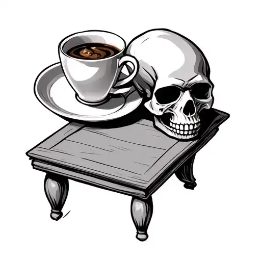 Coffee Table With A Coffee Cup And Skull Placed On It
