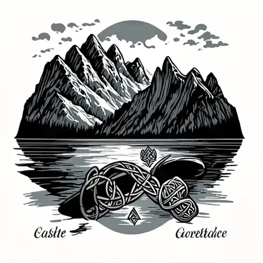 Lake Surrounded By Mountains With Celtic Band