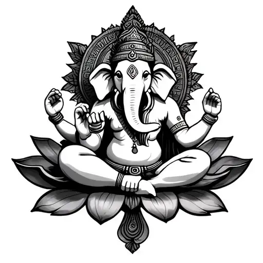 Aztec Lord Ganesha Sitting In Lotus