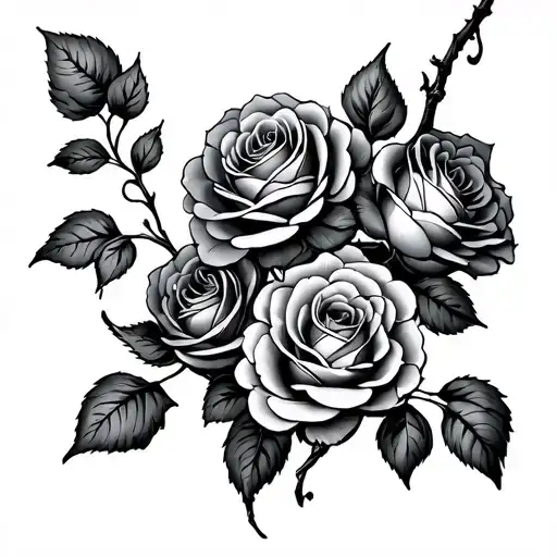 Vine With Five Roses Blooming