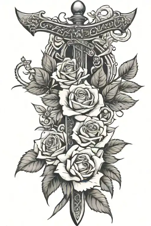 Roses Of Sharon With Sword And Cross And Hebrew Lettering