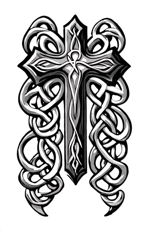 Christian Cross With Celtic Symbol Engravings