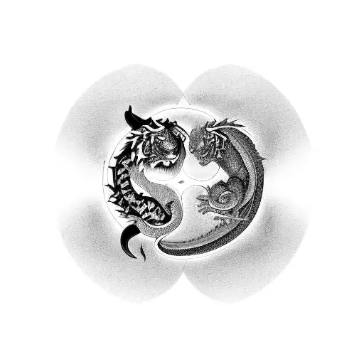 Tiger And Dragon Entwined In A Yin-yang Symbol