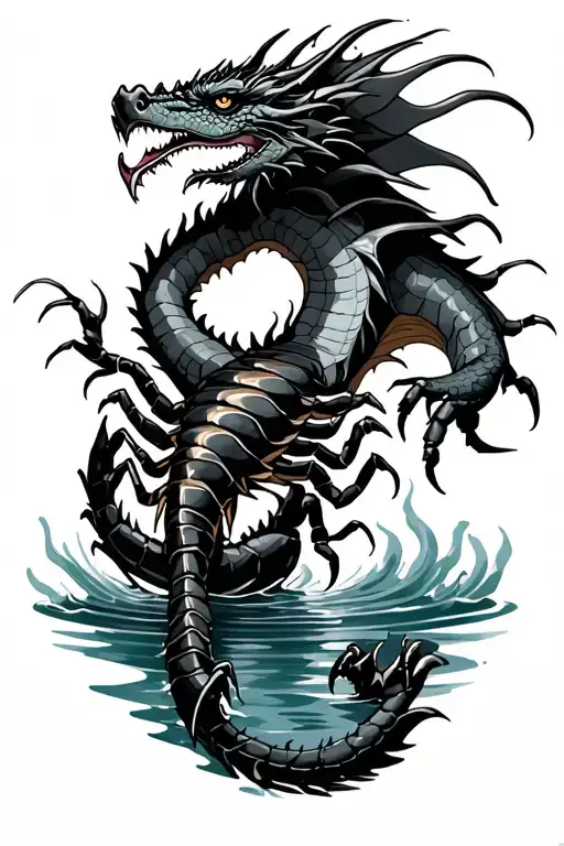 Dragon Coming Out Of Water With A Scorpion
