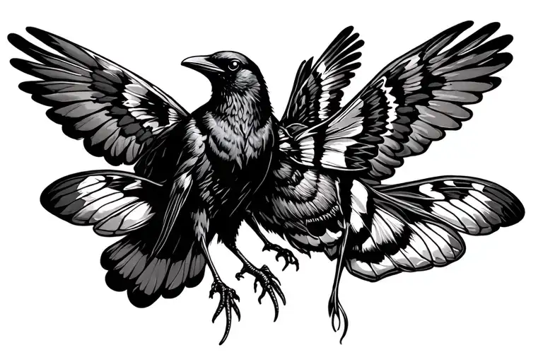 Crow And Moth Flying Together