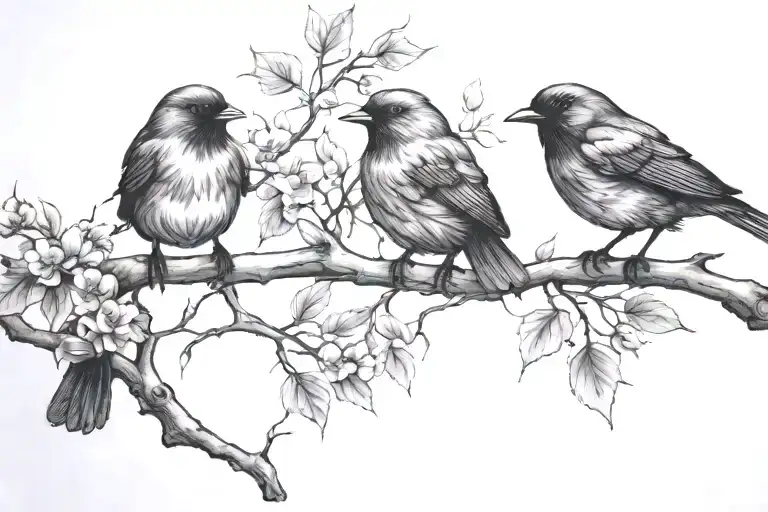 Black Birds On A Branch Wrapped Loosely Infront