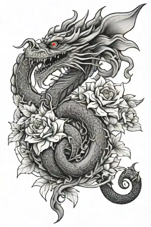 Flowers Dragon Intertwined