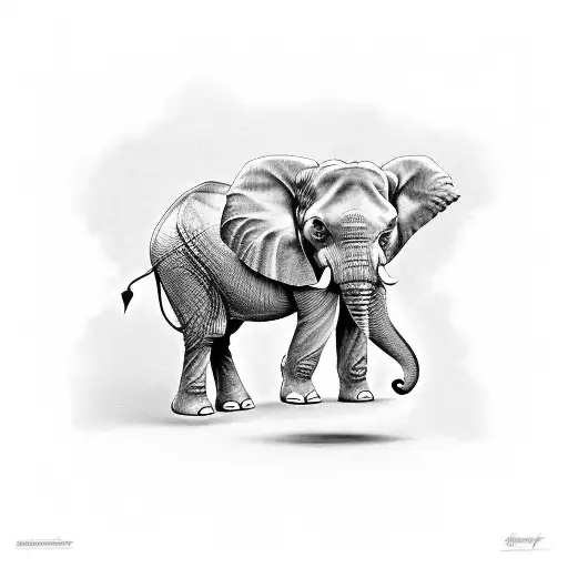 A Black-grey Tattoo Of An Elephant Holding A Football In Its Trunk