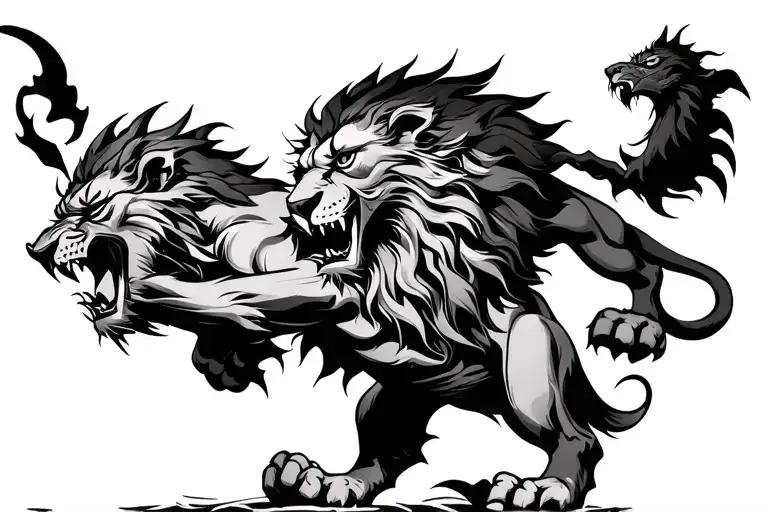 Roaring Lion Fighting Demons
